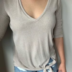 Beige, knot tie sweater